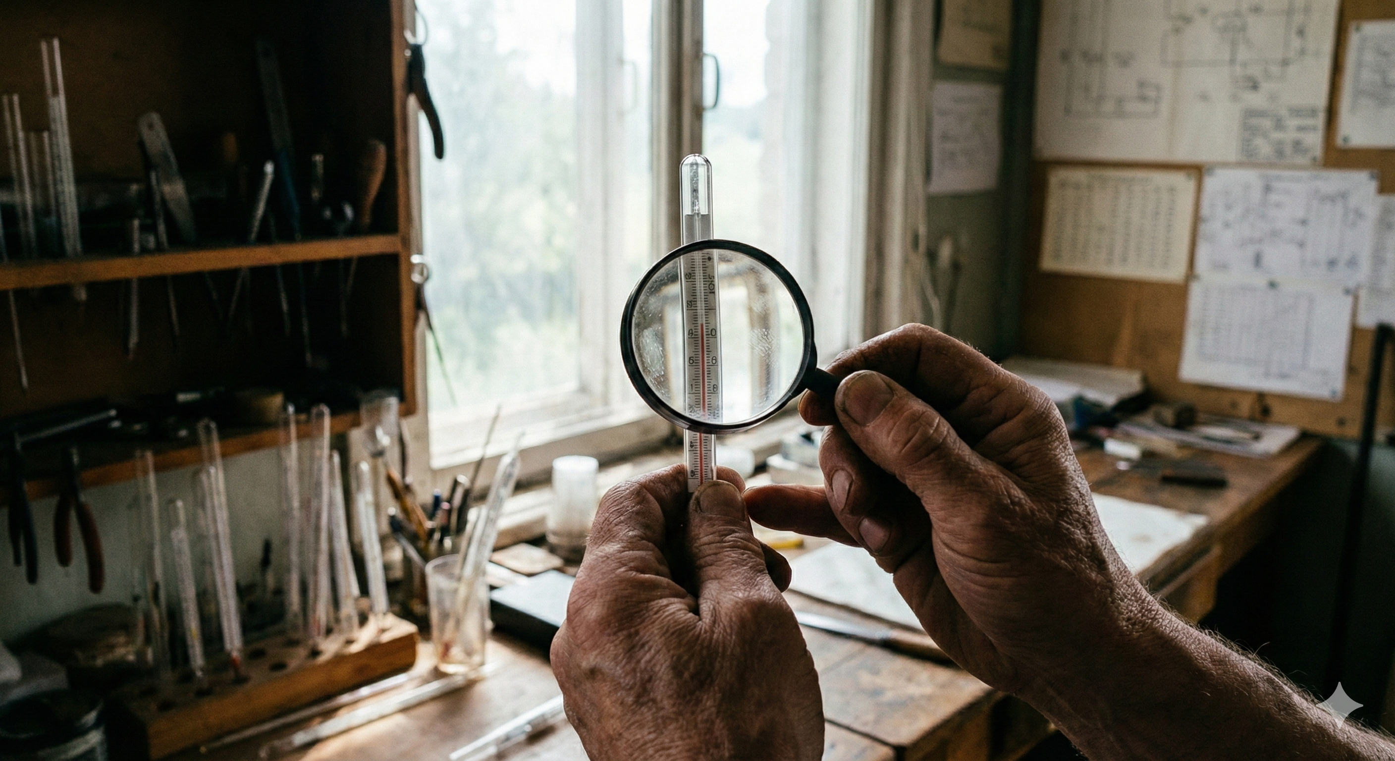 Glasbläser bei der Arbeit an einem Thermometer
